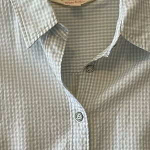 Brooks Brothers seersucker gingham light blue/white LS tailored shirt size 8